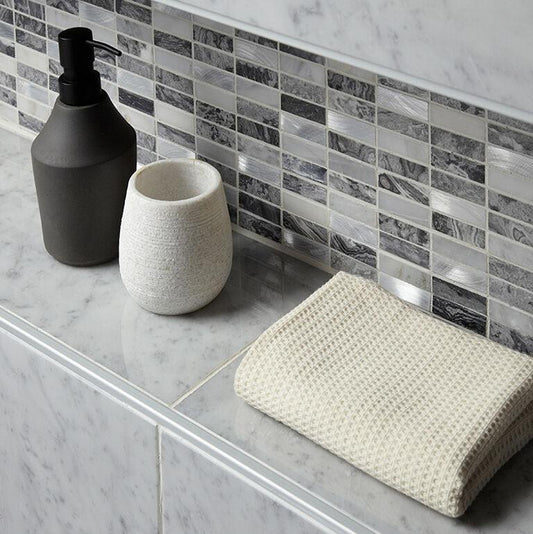 Creswell Grey Stone & Metal Mix Linear Mosaic Tile - 300x300mm