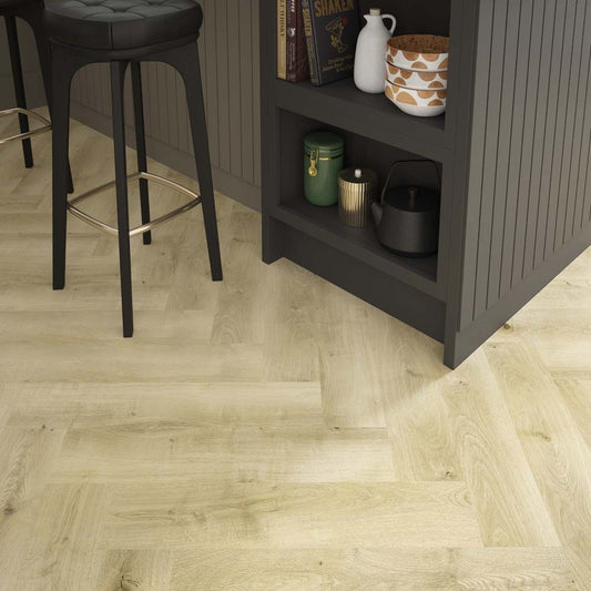 ClickLux Rydal Natural Oak Herringbone: Premium 630mm x 126mm Waterproof SPC Rigid Core Flooring