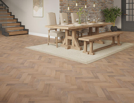 Euro Turvey Select Oak Brushed UV Lacquered Herringbone Engineered Wood Flooring