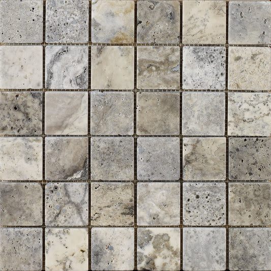 Anatolian Grey Tumbled Travertine Mosaic (48x48mm)