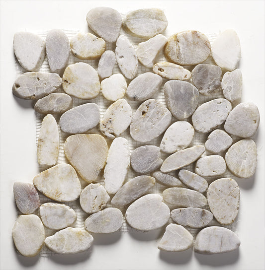 Riverstone White Flat Cut Pebble mosaic Tile - Large CPT02 - 305x305mm
