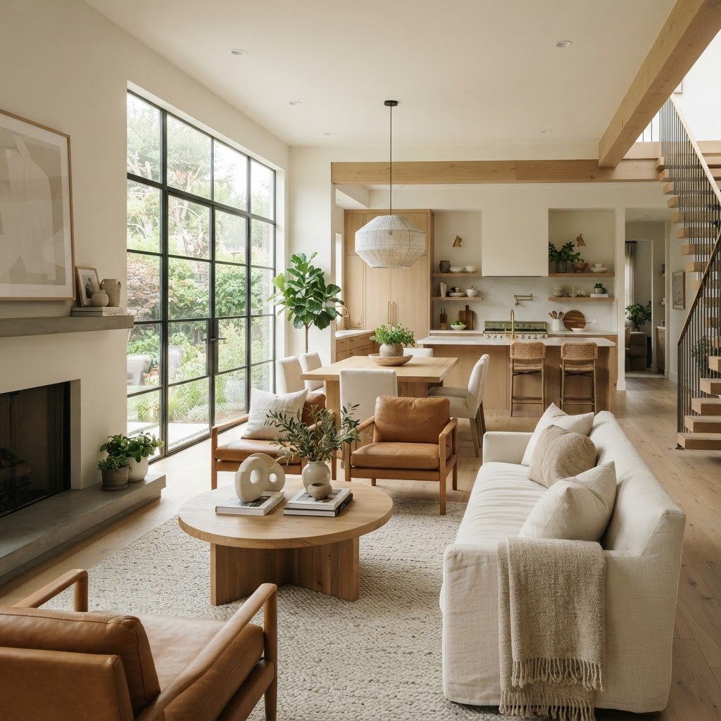 Open-plan living featuring Nordic Natural Oak