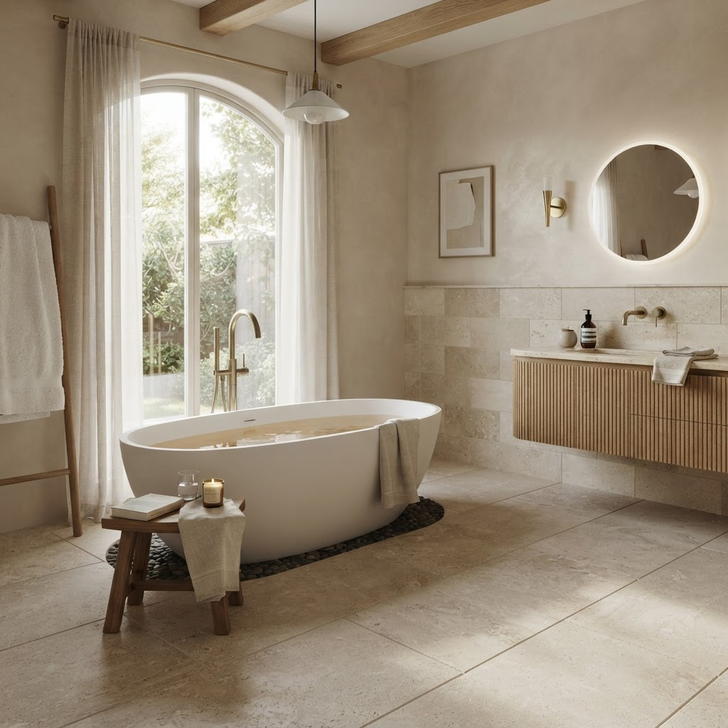 Bathroom with premium flooring