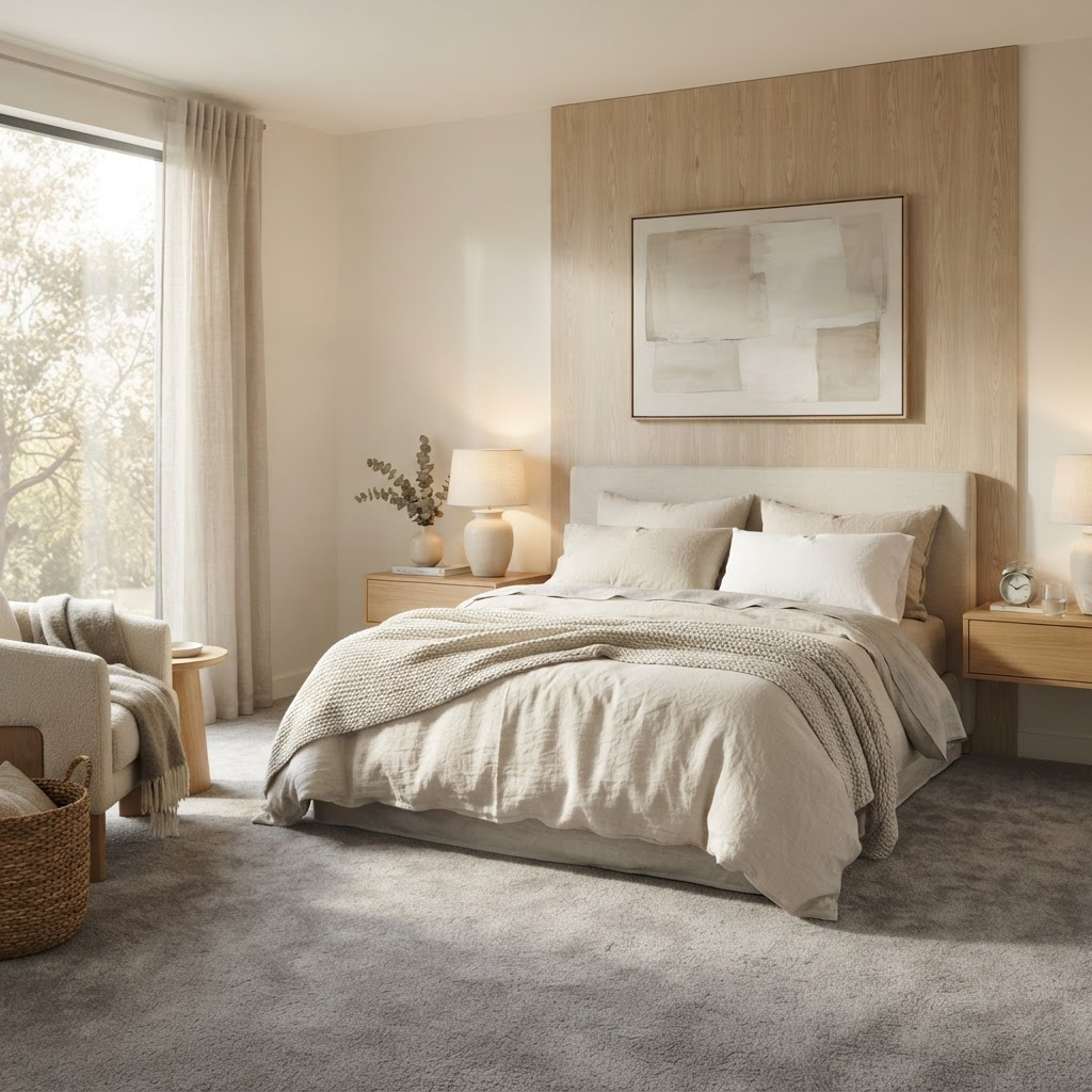 Bedroom with premium flooring