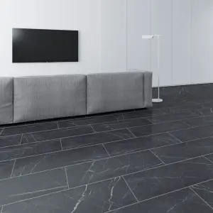 FAUS Industry Tile - Black Marble - 8mm Water-Resistant Laminate Flooring