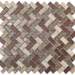Pence Copper Herringbone Glass & Stone Mosaic Tile - 300x280mm