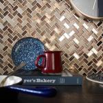 Pence Copper Herringbone Glass & Stone Mosaic Tile - 300x280mm