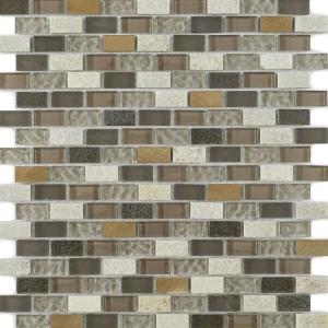 New York Beige Glass, Stone & Metal Mix MiniBrick Mosaic Tile - 305x285mm