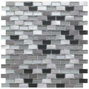 Platinum Lancer 139 Glass & Metal Mix Mini Brick Mosaic Tile - 300x300mm