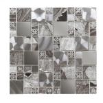 Saturn Silver Glass & Metal Mix Modular Mosaic Tile - 300x300mm