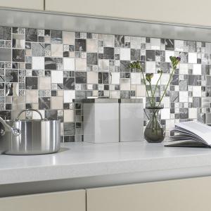 Saturn Silver Glass & Metal Mix Modular Mosaic Tile - 300x300mm