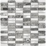 Creswell Grey Stone & Metal Mix Linear Mosaic Tile - 300x300mm