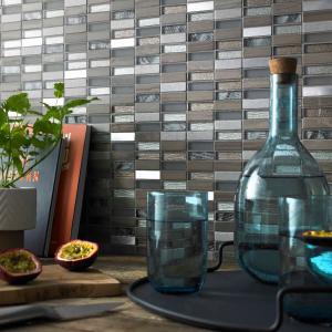 Heydon Beige Mix Stone, Glass & Metal Linear Mosaic Tile - 300x300mm