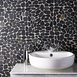 Riverstone Black Flat Cut Pebble Mosaic Tile - Large CPT01 - 305x305mm